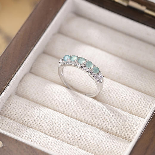 【波心数点】S925银蓝水翡翠圆珠戒指【CW-JZ06918】 商品图1