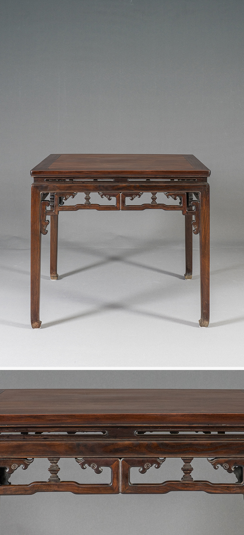 清 红木束腰马蹄腿拐子纹八仙桌