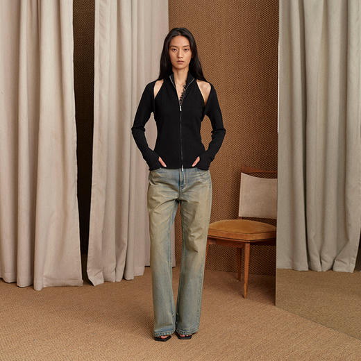 NUTH赤耳面料复古做旧矿井修身显瘦微喇牛仔裤女 商品图5