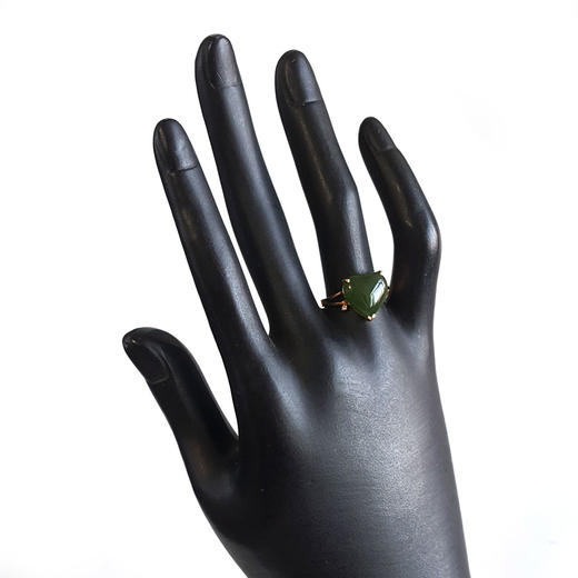 【天然正品】AU750玫瑰金镶天然心型和田玉碧玉戒指16号（戒圈可改）女士现售价：1480特价！100225NJS10 商品图6