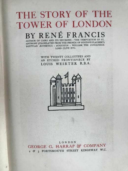 约20世纪早期 雷内·弗朗西斯《伦敦塔的故事》 21幅手工贴图 漆布精装大16开 商品图3