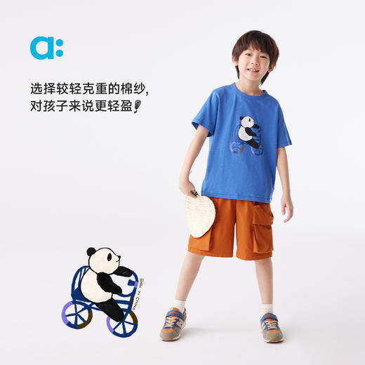 【粉丝专属】allblu幼岚【竹节棉】儿童T恤25春新款男童女童短袖熊猫滚滚印花T 商品图1