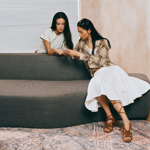 NUTH垂感半透度假宽松复古格纹衬衫女 商品图3