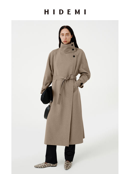 HIDEMI进口CD纱极简翻领大廓形可拆卸腰带伞状法式风衣 商品图3