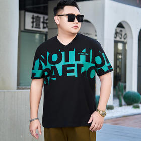 【纯棉】【DYG】大依优型大码男装短袖t恤潮流字母印花男士宽松弹力T恤男肥佬装夏季新款上衣