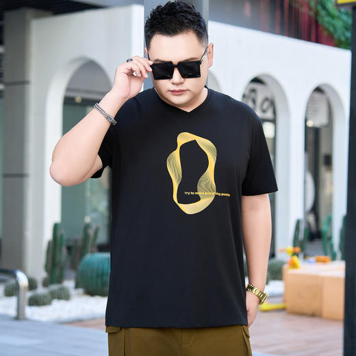 【纯棉】【DYG】大依优型纯棉V领短袖t恤新款宽松抽象印花半袖t恤男休闲百搭男士上衣夏季 商品图1