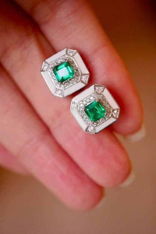 0.91ct刻面祖母绿耳钉 商品图2