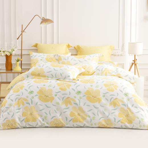 多喜爱 新疆棉斜纹四件套 茉莉青提/桃桃乌龙/栀子蓝莓hl  精美印花 纯洁白 明媚黄 斜纹织造 宽边枕套设计 商品图10