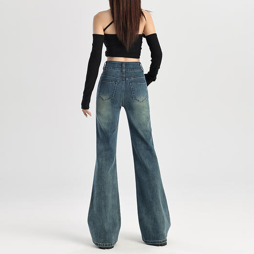 罗蒙春季女式牛仔裤女士高腰显瘦时尚百搭喇叭裤棉质水洗女长裤 商品图4