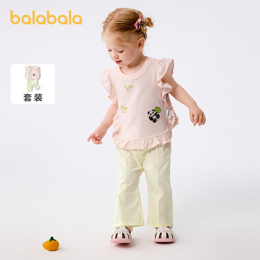 巴拉巴拉宝宝短袖套装夏装女童衣服两件套2025新款时尚复古国风萌 商品图0