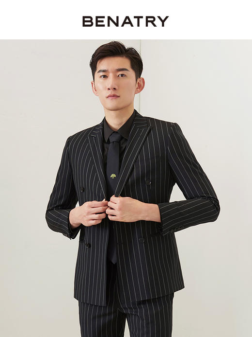 贝纳川竖条纹羊毛男士通勤西服100025034402 商品图3