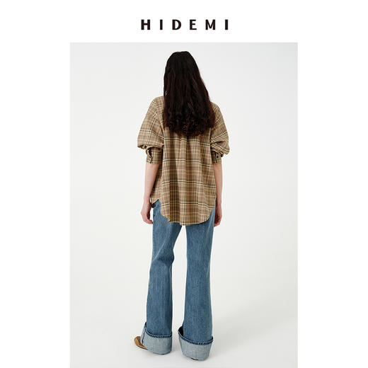HIDEMI饼干色色织格纹小立领圆领廓形宽松衬衫 商品图7