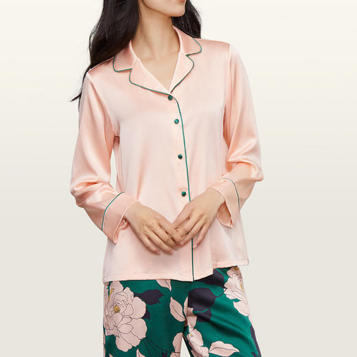 【3F】安莉芳桑蚕丝长袖睡衣睡裤女撞色可外穿家居服套装EL00638 商品图0