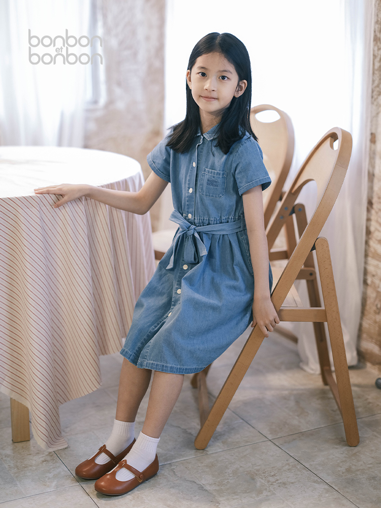 休闲短袖牛仔连衣裙