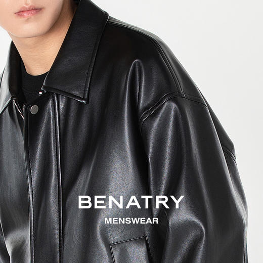 贝纳川翻领落肩袖男士休闲皮衣夹克外套ECP306001 商品图1