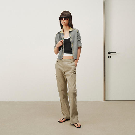 NUTH复古卡其色修身直筒工装裤女 卡其色 商品图4