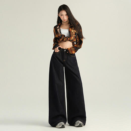 罗蒙春季女式牛仔裤女宽松显瘦休闲舒适百搭阔腿裤棉混纺水洗女长裤 商品图6