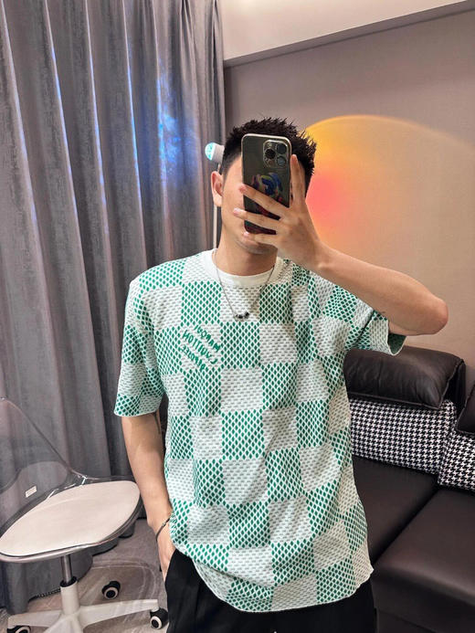 LOUIS VUITTON 绿棋盘格提花短袖t恤 商品图6