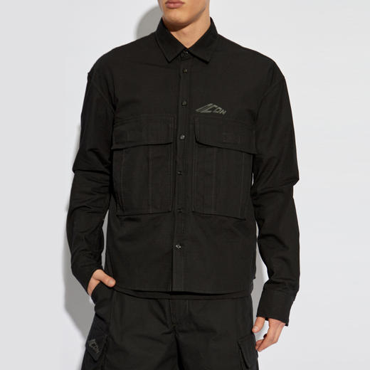 DSQUARED2 男士徽标贴花棉质长袖衬衫 黑色 S79DL0052 D35224 900 商品图1