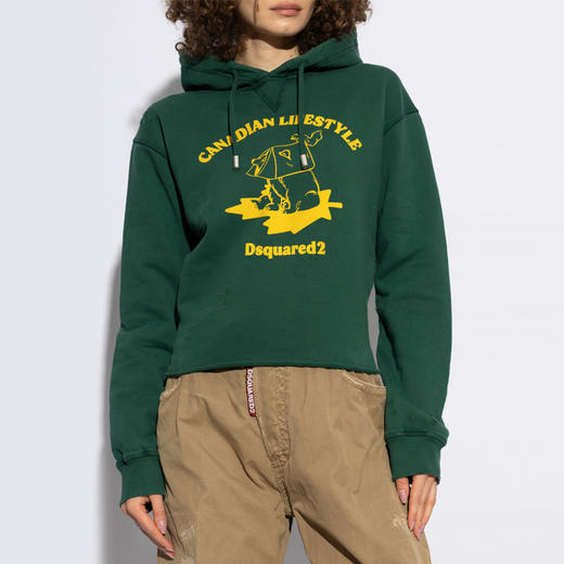 DSQUARED2 女士小熊徽标印花棉质连帽卫衣 深绿色 S75GU0581 S25516 640 商品图1