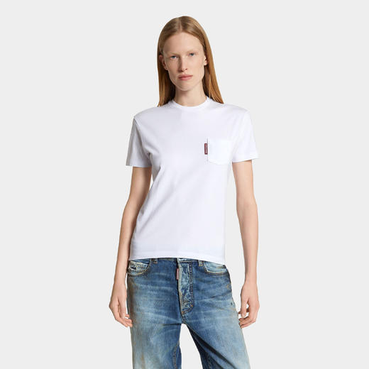 DSQUARED2 女士红色徽标标签棉质圆领短袖T恤 白色 S75GD0476 D20020 100 商品图2