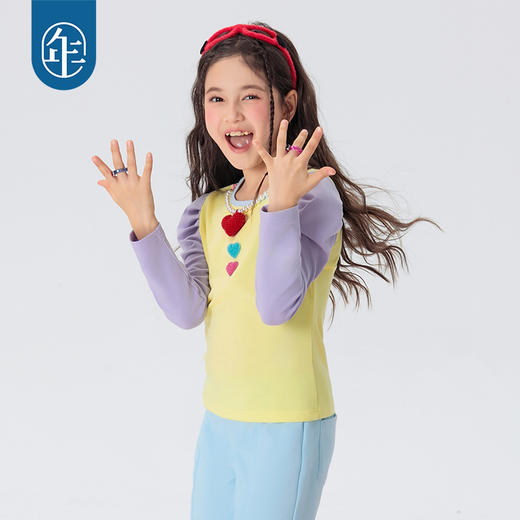 年衣童装女童长袖T恤打底衫2025春新款儿童甜美袖撞色T恤美上心巴长袖上衣 商品图3