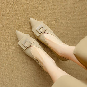 【预售5天】温柔气质法式尖头细跟性感高跟鞋春季一脚蹬浅口方扣单鞋女DB&M6168