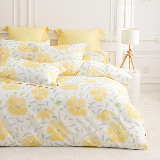 多喜爱 新疆棉斜纹四件套 茉莉青提  精美印花 纯洁白 明媚黄 斜纹织造 宽边枕套设计 商品图2