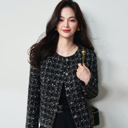 【高货sh】全新升级【铂金会员349/天猫469/差价120】(05436) 洛诗琳25春法式亮片格纹小香风外套黑色显瘦百搭上衣 商品图1