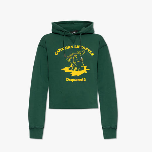 DSQUARED2 女士小熊徽标印花棉质连帽卫衣 深绿色 S75GU0581 S25516 640 商品图0