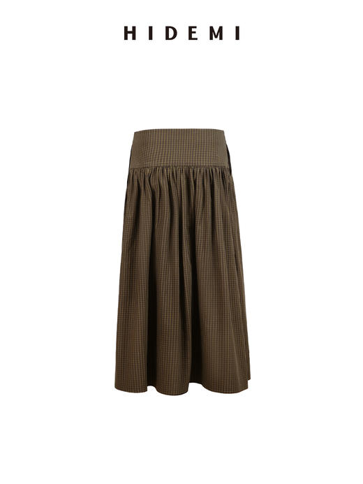 HIDEMI 进口色织格纹纽扣设计感褶皱半身长裙半身裙 商品图9