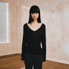 NUTH柔软亲肤透感打底衫V领针织长袖T恤 黑色/冰川灰 商品缩略图2
