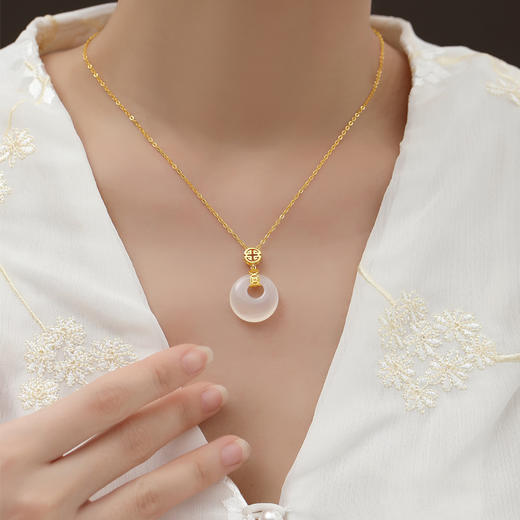 【福气满满】卡蒂罗/KADER 如意福牌项链  好运玉满福银镶玉平安扣 小众新中式如意锁骨链平安聚财上班上学 商品图5