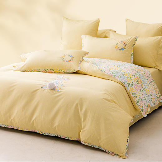 多喜爱 全精梳棉斜纹三/四件套 米拉花园/阳光小兔兔【浪漫花边】【礼盒包装】 精梳全棉 斜纹织造 双面设计 商品图7