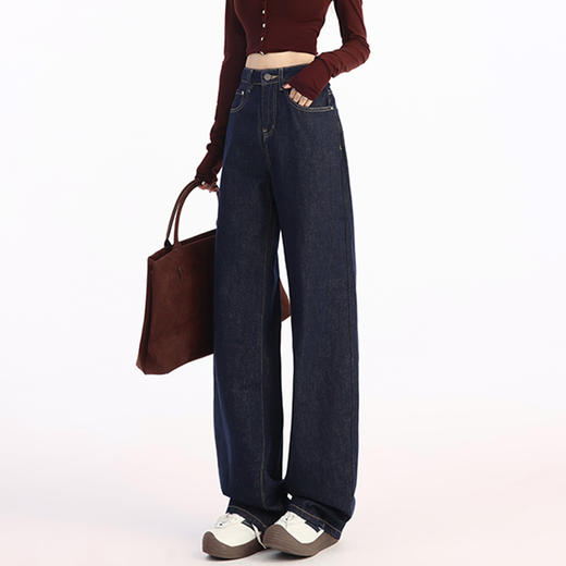 罗蒙春季女式牛仔裤高腰直筒显瘦牛仔裤女士休闲百搭棉质长裤 商品图2