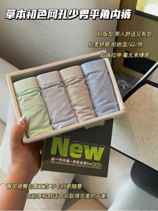 🏆【草本初色 网孔少男平角内裤4条装9532款 😲】 ✅九宫格网孔设计，高感透气，😉穿起来裸感舒适，双层网孔内裆设计，🉑透气不闷热，呵护肌肤； 商品图1