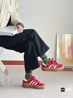 AD Gazelle新年红厚底耐磨防滑增高低帮板鞋