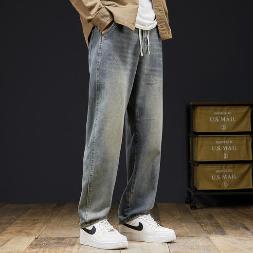 【DYG】大依优型大码百搭阔腿直筒牛仔裤男怀旧水洗复古牛仔裤男加肥加大码长裤子 商品图6