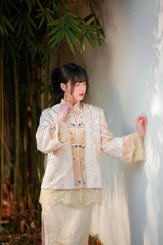 【夜雨香】新中式外套国风重工提花刺绣拼接蕾丝边羊毛混纺外套早春新品 商品图2