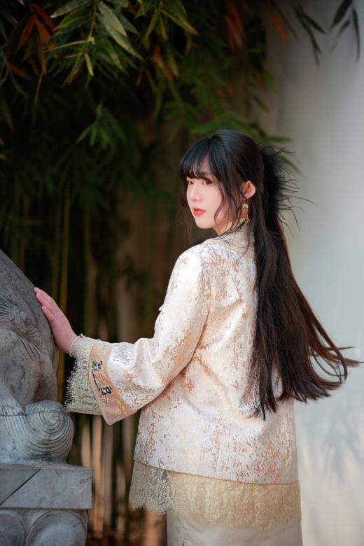 【夜雨香】新中式外套国风重工提花刺绣拼接蕾丝边羊毛混纺外套早春新品 商品图4