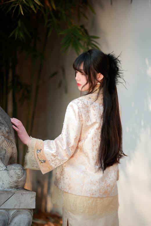 【夜雨香】新中式外套国风重工提花刺绣拼接蕾丝边羊毛混纺外套早春新品 商品图3