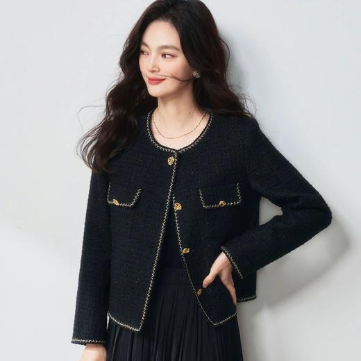 【高货sh】全新升级【铂金会员339/天猫459/差价120】(65332) 洛诗琳25春经典黑色粗花呢小香风外套百搭显瘦气质上衣 商品图1