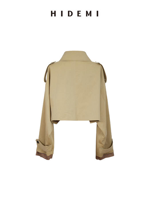 HIDEMI超重工极简翻领设计感格纹拼接军装风短款风衣 商品图3