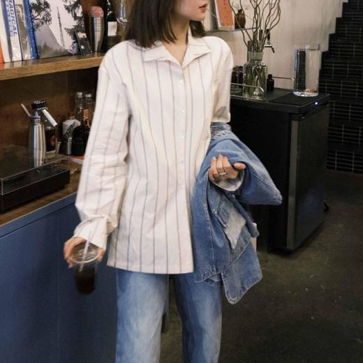 顺丰包邮洛诗琳00941独特复古老钱风小立领宽松条纹衬衫女811 商品图1