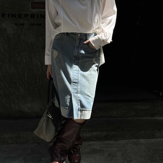 顺丰包邮洛诗琳02648设计感美式复古水洗割破牛仔半身裙女723 商品图3