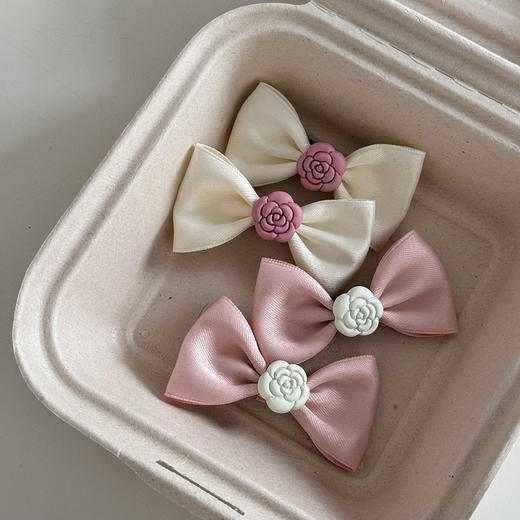 粉色山茶花蝴蝶结发夹 商品图0