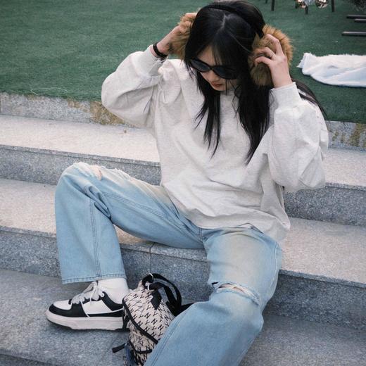 顺丰包邮洛诗琳82045纯棉双层罗纹落肩袖慵懒显瘦百搭卫衣819 商品图2