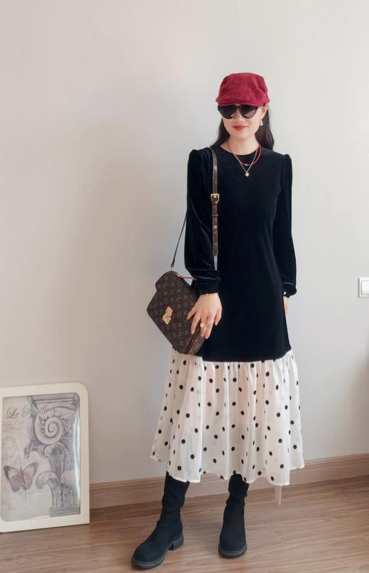 温柔小波点金丝绒显瘦连衣裙 商品图5