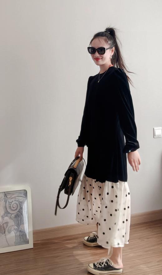 温柔小波点金丝绒显瘦连衣裙 商品图11