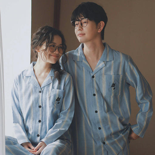 【全棉双层纱】2025新款野兽家同款刺绣猫咪居服纯棉纱布情侣睡衣套装全棉可外穿春秋季男女款 商品图1